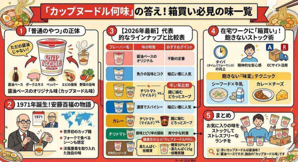 カップヌードルの正体は、1971年から続く「醤油ベースのオリジナル味」でした。