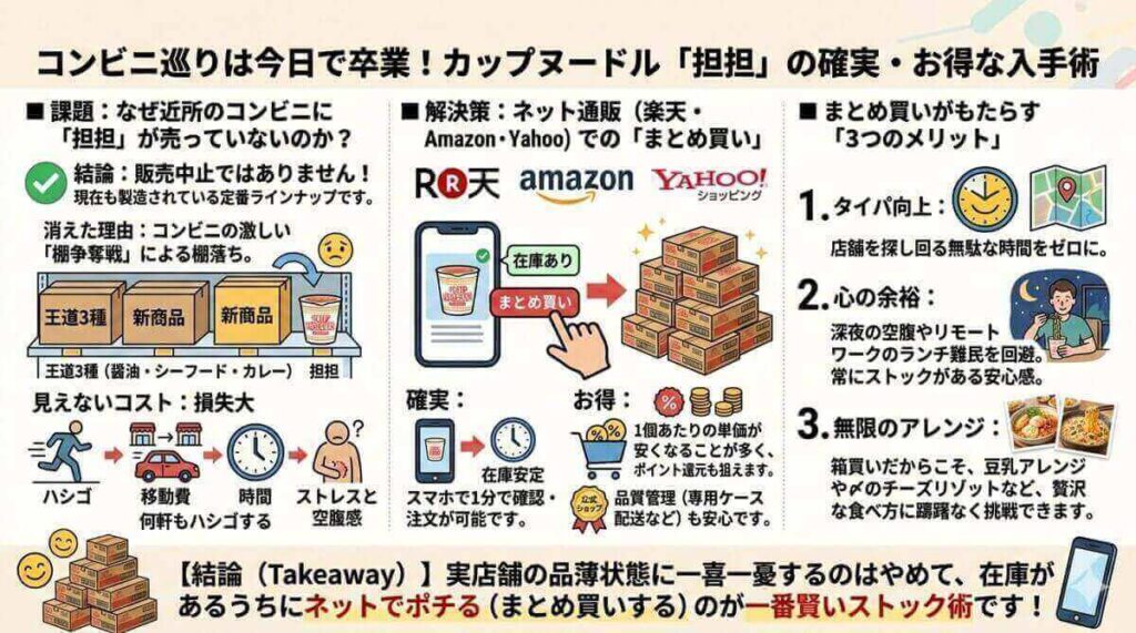 カップヌードル坦々売ってない!結論:在庫があるうちにポチるのが正解!賢いストック術